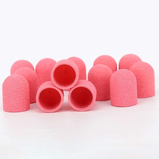 10x Nail Sanding Caps Nail Drill Bits + 1x Rubber Mandrel Grip for Foot File Callus Remover Manicure Pedicure Nail Polishing Burr Home Salon - 13mm*19mm