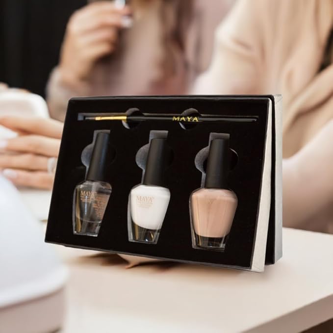 MAYA HALAL, BREATHABLE & TOXIN-FREE VEGAN NAIL POLISH (FRENCH MANICURE SET with brush).