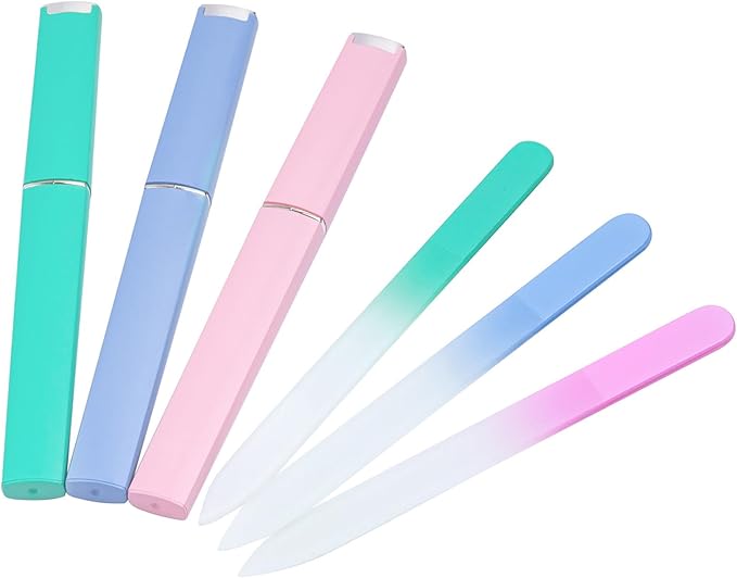 Glass Nail File 3 Pack for Natural Nails, Stocking Stuffers for Women Adults Unique Christmas Gifts Crystal Fingernail Files with Case Etched Nail Filer Professional Nail File Glass Lima de uñas