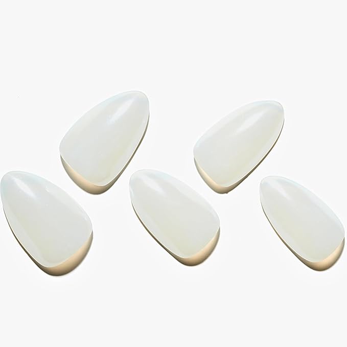 GLAMERMAID Chrome Pearl White Press On Nails Short Almond, Mirror Powder Handmade Soft Jelly Gel Fake Nails, Donut Glazed Round Oval Stick Glue on Nails Kit for Women, Reusable Acrylic False Nail Set