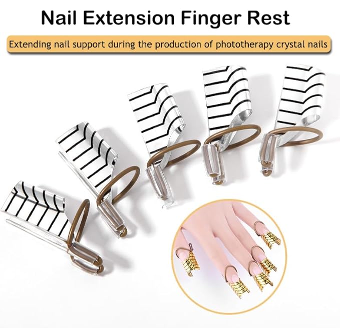 AKOAK 10 Pieces Reusable UV gel Acrylic Nail Art Tips Extension Guidance Form Tool, Nail Extension Metal Aluminum Holder, Nail Salon Home Accessories (Silver)