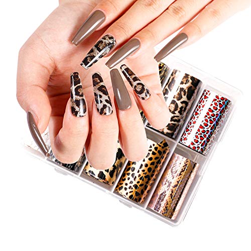 CHANGAR Animal Skin Nail Art Foil Transfer Decals Serpentine Leopard Print Tiger Snake Skin Pattern Fish Scale Nail Foil A...