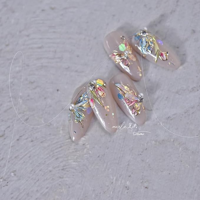 Nail Stickers, 3 Sheets 5D Embossed Art Decals, Self-Adhesive Sticker Charms for Manicure Pedicure, Butterfly Floral, Multicolor