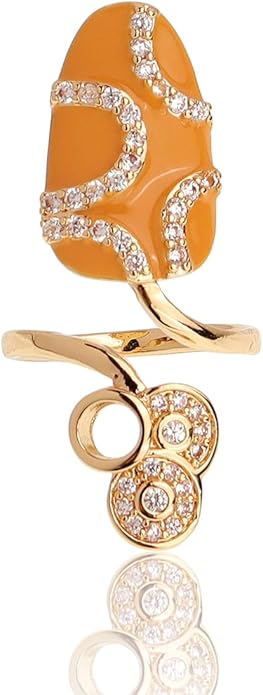 Jean Beau Finger Nail Ring for Women Teen Art Rhinestones Finger Tip Rings Gold Metal Nail Decoration Nail Protect Fashion Jewelry Gift