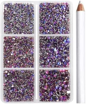 Beadsland 7200pcs Flatback Rhinestones,Purple Rhinestone Nail Gems Round Crystal Rhinestones for Crafts,Mixed 6 Sizes with Wax Pencil Kit, SS3-SS10, Purple Velvet
