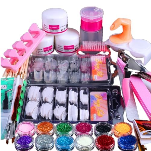 BLIFF Acrylic Nail Kit for Beginners with Everything Professional, 12 Glitter Acrylic Powder Women Nail Art Gifts DIY Decoration Tool
