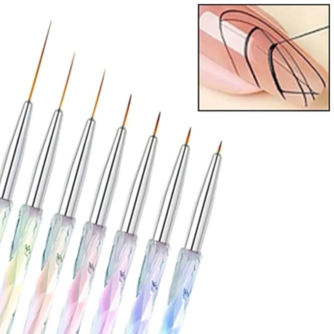 7Pcs Liner Brushes for Nails, Size 5/7/9/11/15/20/25mm Nail Liner Brush Set, Fine Liner Nail Art Brushes, Professional Gel Polish Painting Design Pen for Thin Long Lines, Tiny Details & Fine Drawing