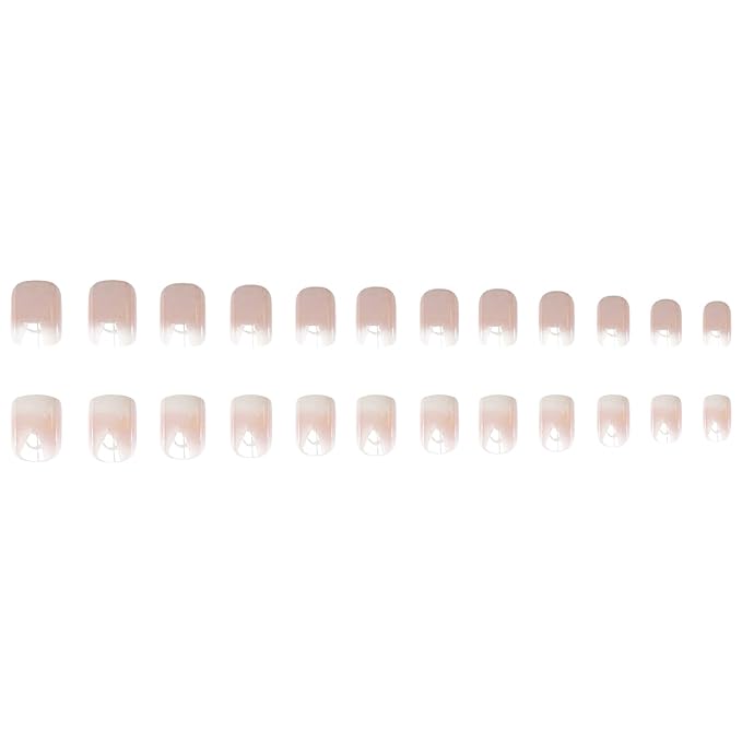 Chrome Press On Nails Short Square White Gradient Fake Nails Nude Pink Full Cover Glossy Glue On False Nails Acrylic Nails 24Pcs, S26