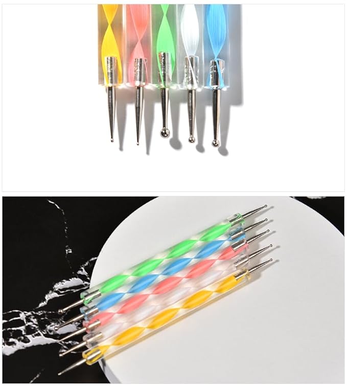 5Pcs Double-ended Nail Art Dotting Pens 10 Different Diameter Ball End Dots Painting Pen Tool 2 Way Nail Art Design Tools for Nail Decorations Art Stippling Engraving Drawing