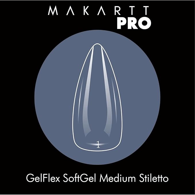 MakarttPro GelFlex Soft Gel Tips 500pc Box – Medium Stiletto Shape – 14 Sizes 00–9 – Clear Soft Gel Extensions – Easy to Apply, Lightweight, Professional Salon Quality