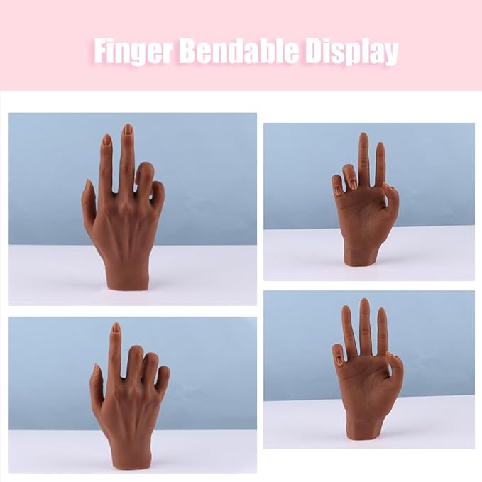 Silicone Practice Hand for Acrylic Nails, Mannequin Hands for Nails Practice with Adjustable Bracket, Life Size Fake Hand for DIY Nails/Nail Art Beginners/Nail Salon Artists