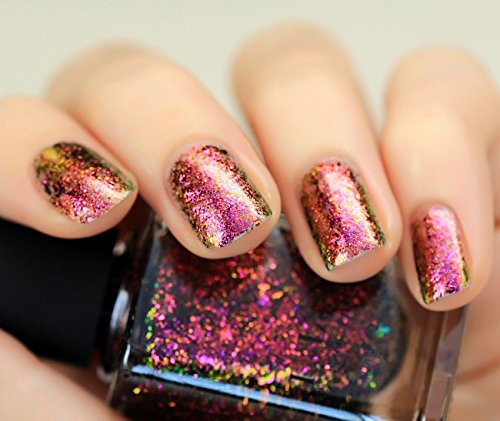ILNP Neon Rosebud - Fuchsia, Green, Gold Ultra Chrome Color Shifting Flakie Nail Polish