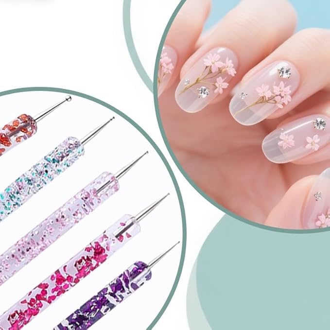 12Pcs Nail Dotting Tools Set, 5 Pcs Double-end Nail Dotting Pen and 7 Pcs Nail Art Painting Brushes