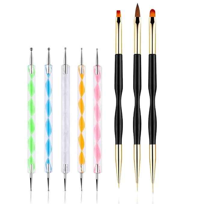 5PCS Dotting Pens with 3 PCS Nail Painting Brushes, Double Ended Brush and Dotting Tool Kit, Nail Art Design Tools