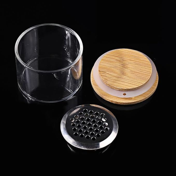 2Pcs Glass Nail Art Brush Cleaner Cup Acrylic Liquid Powder Dappen Cup Dish Nail Pen Brush Washing Cup Container Glassware with Wooden Lid & Stainless Steel Filter for Nail Art Manicure Care Tools