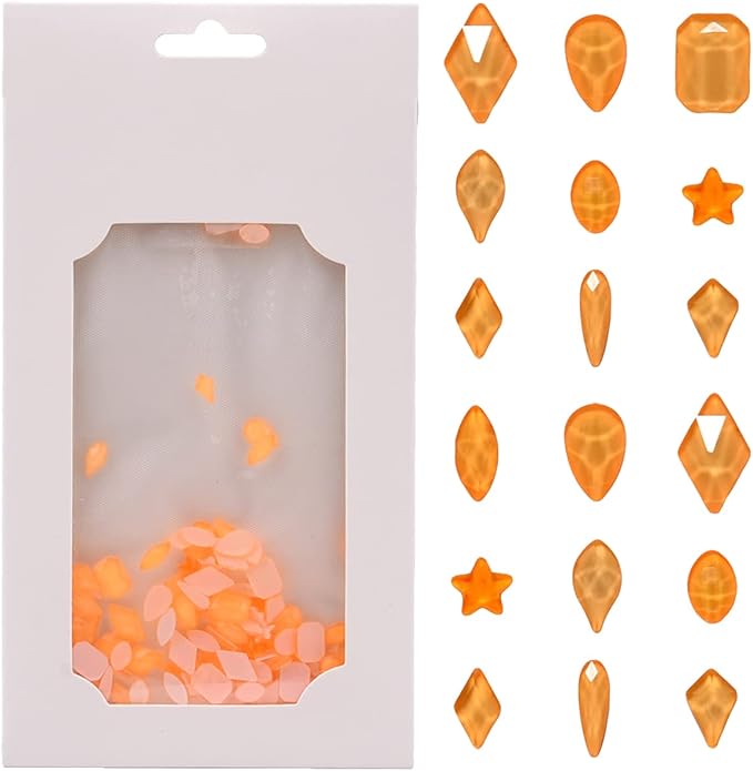 100pcs Neon Orange Shape Nail Flatback Crystals Glass Stones 3D Nail Gems for Art Design Decoration Accessory Pack Set