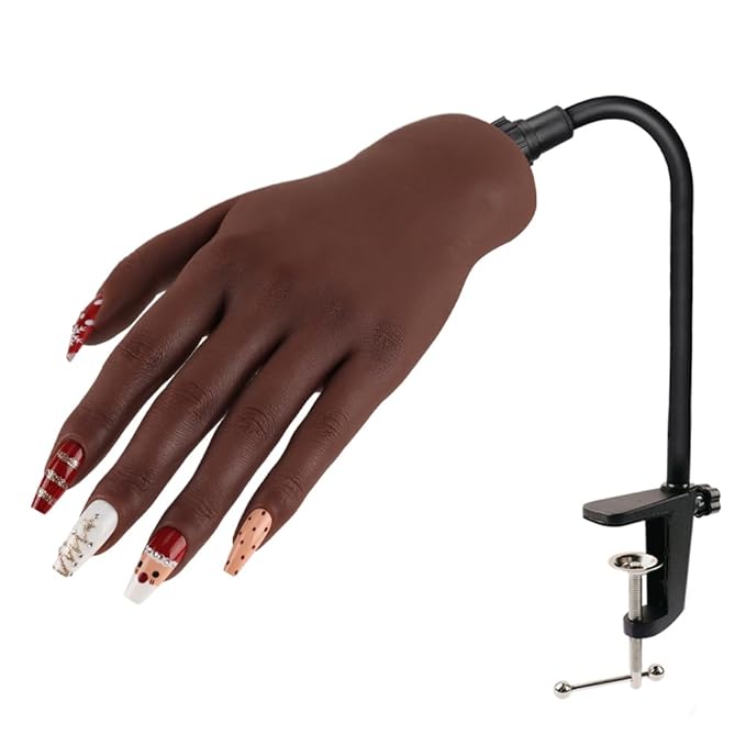 Nail Pratice Training Hand for Acrylic Nails with Stand Bracket,Soft Silicone Maniquin Hand, Flexible Bendable Nail Practice Fake Hand for Nails Art Practice Tool