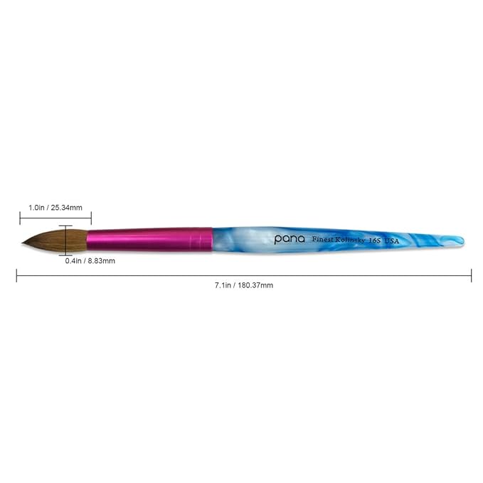 PANA Pure Kolinsky Hair Acrylic Nail Brush - Round Shape Pink Ferrule with White Swirl Blue Handle (Size 16)