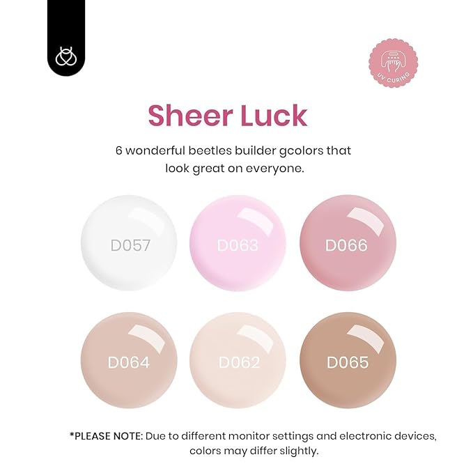 Beetles Builder Gel Set-Sheer Luck 6 Colors 8 in 1 Building Apex Strengthening Thickening Extension DIY Salon at Home for Beginner,Nude Pink Builder Nails Gel,UV & LED Lamp Needed