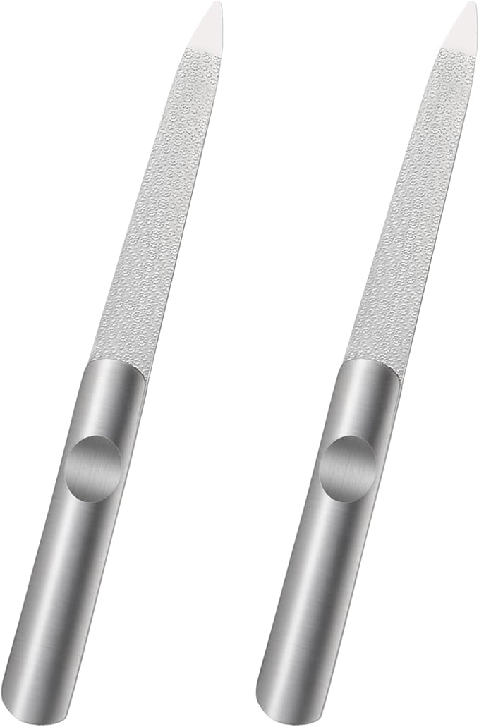 2pcs Metal Nail File, Double-Sided Precision Diamond Nail File, Stainless Steel Nails Files for Family Salons or Travel Trimming and Polishing Natural Acrylic Fingernail Toenail Files