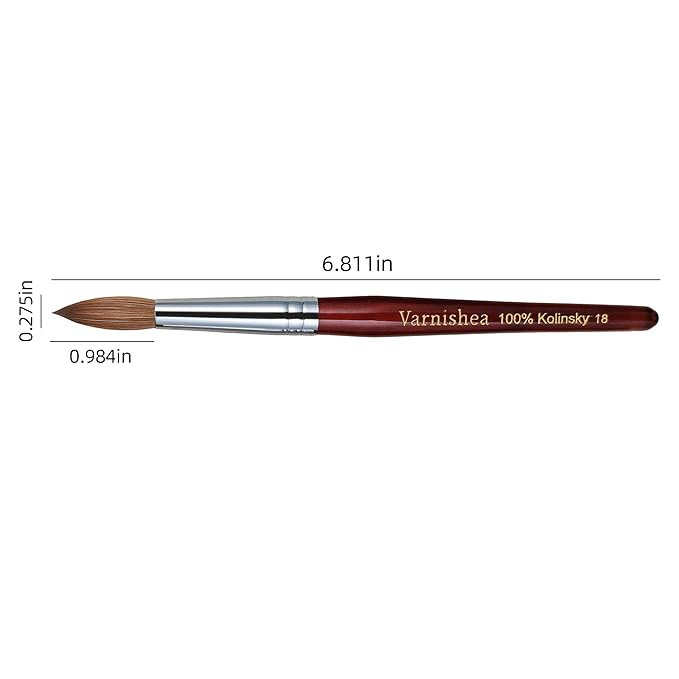 100% Pure Kolinsky Acrylic Nail Brush Solid Wood Handle Professional Manicure Brushes for Powder Nail Acrylic Application - Salon & DIY Nail Art Essentials - Size 18, 1.0 Count