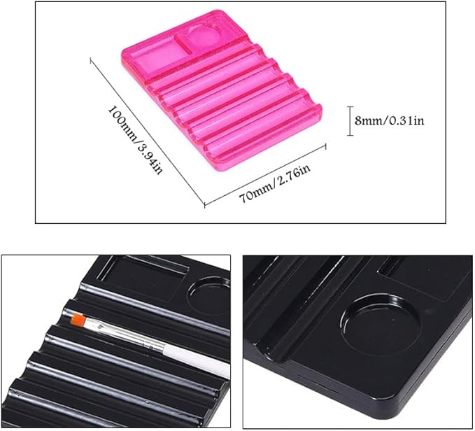 3 Pack Nail Brush Holder Base Stand Transparent Portable Mini Rest with Charms Container for Nail Art Brushes Drawing Pencil Painting Pen Liner Rhinestone Gems DIY Manicure