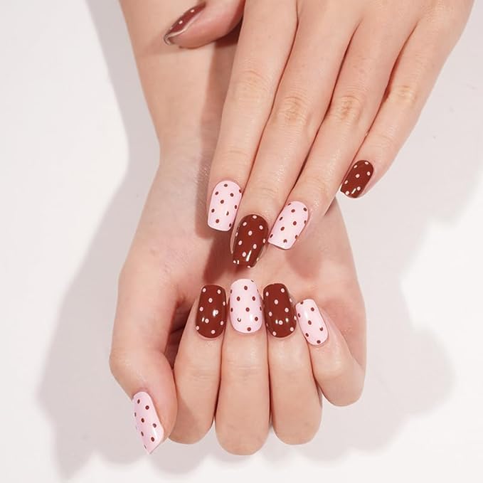 Semi-Cured Gel Nail Strips - 20 Salon-Quality Gel Sticker with UV Light Required, Long Lasting, Easy Application & Removal, Includes Prep Pad, Nail File, Wooden Stick (Dots Deluxe)