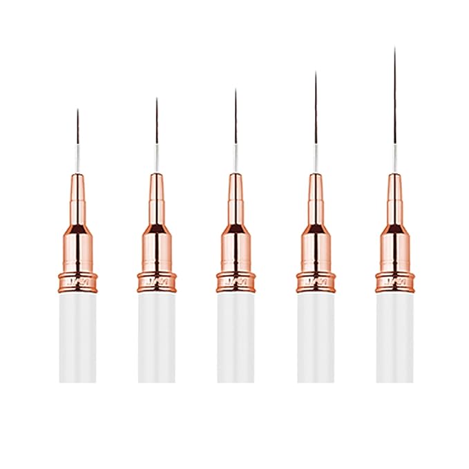 Metallic Liner Nail Art Brushes Set, Nail Art Pens, 5PCS White Color Nail Tools Liner Brush UV Gel Polish Painting Nail Design For Long Lines, Thin Details, Fine Drawing, Sizes 7/9/11/15/25mm