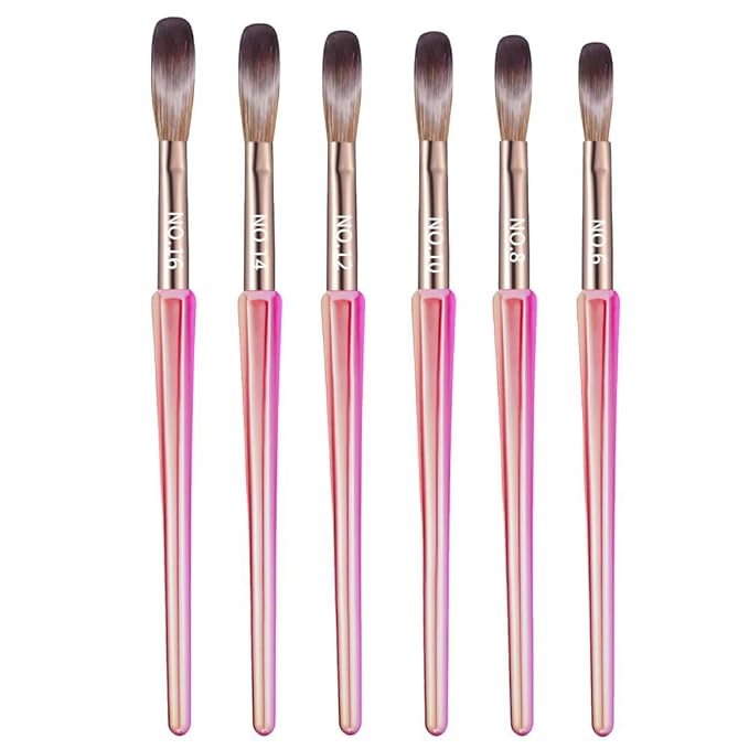 6Pcs Acrylic Nail Brush Set, Size 6/8/10/12/14/18 - Professional Nail Brushes for Acrylic Application Powder & Nail Extension, 3D Nail Carving Tools for DIY Home Salon Manicure-Pink