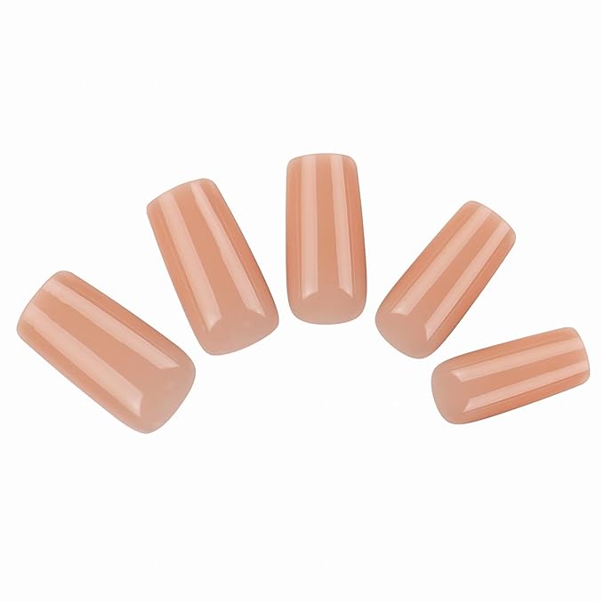 Allkem Soft Gel Nail Tips - Medium Long Square Nail Extensions Kit - 12 Sizes Long Full Cover Nails - Nude (504 Pieces)