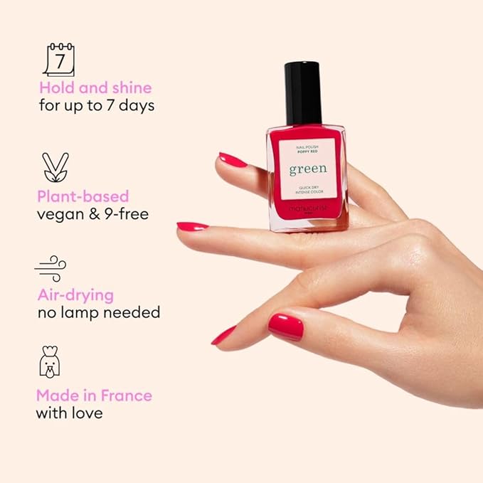 Manucurist System Green™ (Poppy Red) - Professional Manicure Gift Set, Vegan : 1 Nail Prep, 1 Base Coat, 1 Poppy Red Nail Polish, 1 Top Coat, Drying Drops - Manicure Kit - Gifts for Her