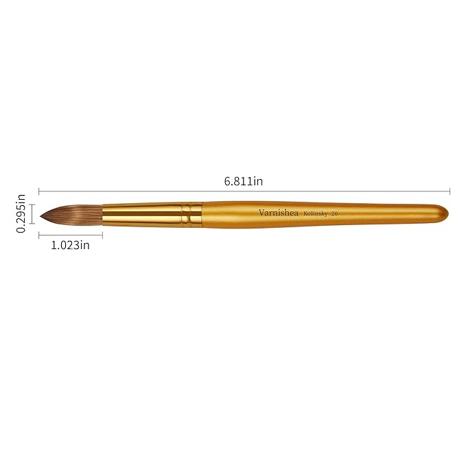 Kolinsky Acrylic Nail Brush Golded Solid Wood Handle Professional Manicure Brushes for Powder Nail Acrylic Application - Salon & DIY Nail Art Essentials - Size 20, 1.0 Count