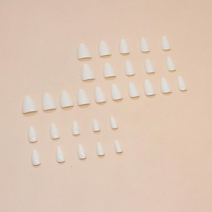 White Press on Nails Short Almond Fake Nails Acrylic False Nails Acrylic Glue on Nails Press ons Artificial Stick on Nails for Women Decorations 24 Pcs