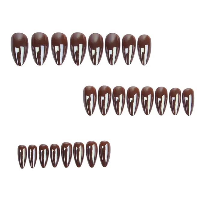 Press on Nails Almond - Medium Fake Nails with Solid Color Design - Winter, Brown False Nails Press ons - for Women 24 Pcs