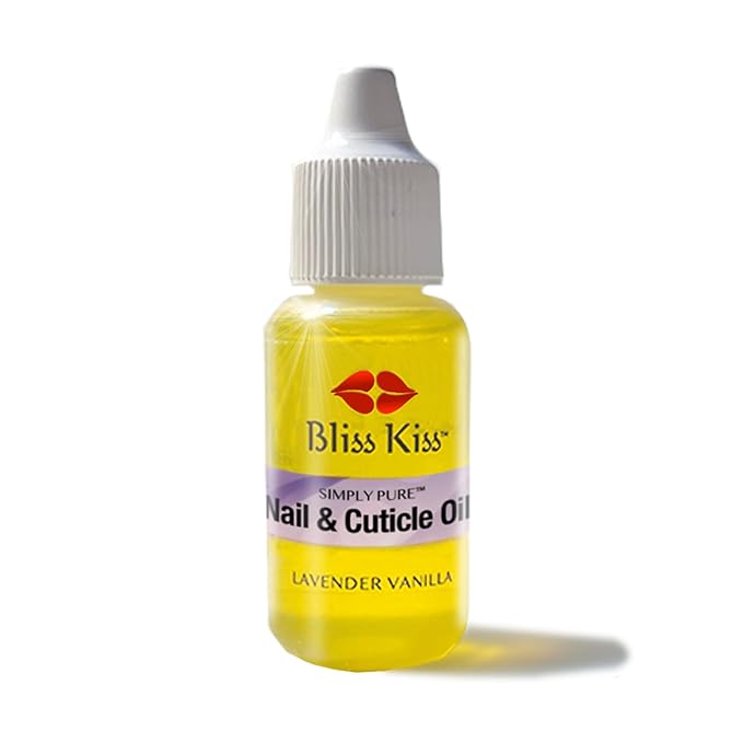 Bliss Kiss | Lavender Vanilla Fragrance | Nail Oil Cuticle Dropper w/Vitamin E & Jojoba⏤Nail Strengthener Nail Growth Serum for Brittle Peeling Breaking Thin Nails | 0.5oz | (Lavender Vanilla)