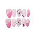 10Pcs Short Almond Handmade Press On Nails | Pink Ombre with Seashell, 3D Floral & Pearl Decor | Reusable Salon-Quality Fake Nails for Women and Girls(PZ01, XS)