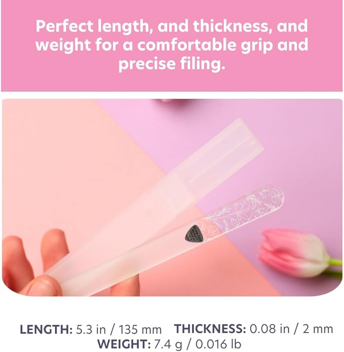 Bona Fide Beauty Czech Glass Nail File for Natural Nails (Floral Design), Giftable Box and New Travel Hardcase Included