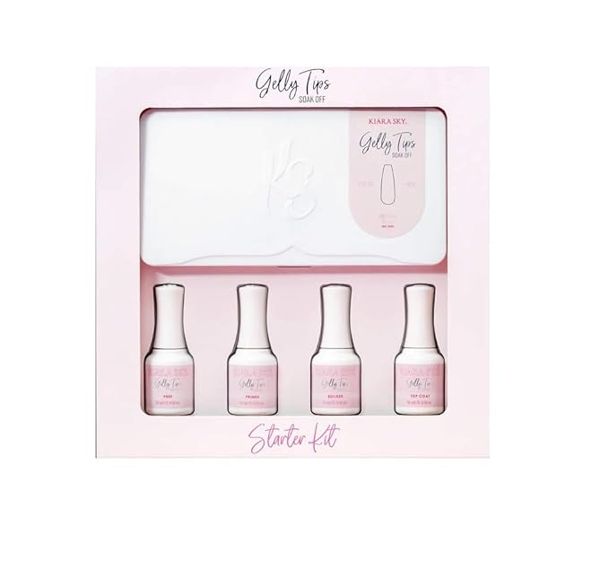 Kiara Sky Gelly Tips Starter Kit | Includes Prep, Primer, Builder, Top Coat, Tips | Coffin Short (No Lamp)