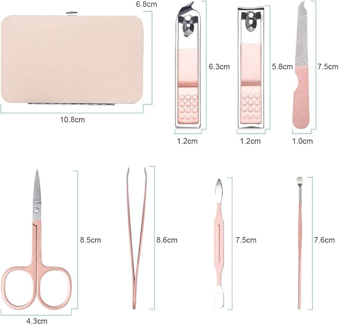 AOMIG Nail Clippers Set, 7 pcs Professional Portable Manicure Kit, Eyebrow Grooming Face Hair Clippers, Stainless Steel Nail Care Tools with Luxurious Leather Case for Travel & Home
