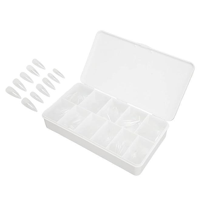 550 Tablets Long Clear Nails Ultra Thin Clear Stiletto Fake Nails Set, Long, Full Cover, Almond Shaped with Rhinestones Designs for Wedding, Dating, Party Acrylic Nail Tips Kit
