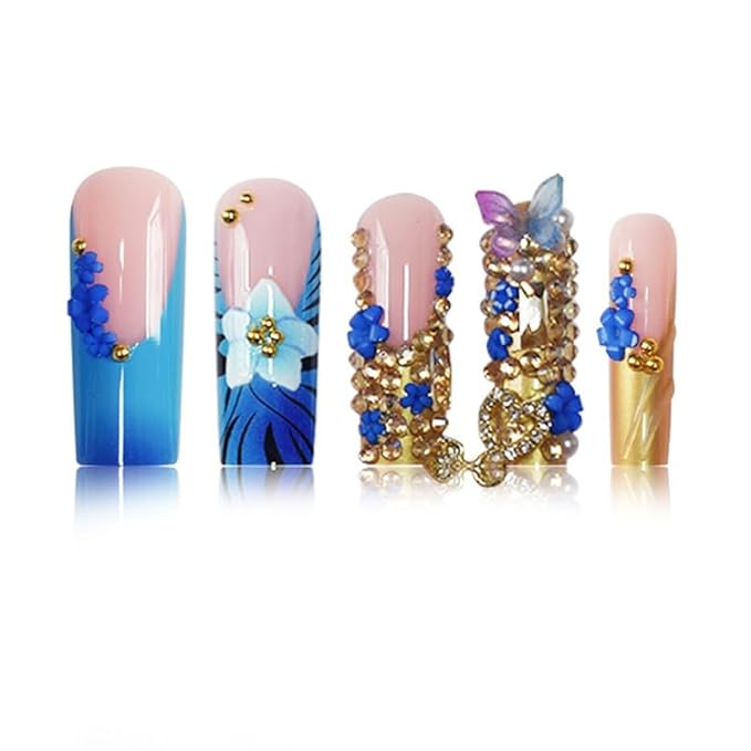 Long Square Press on Nails,Handmade Acrylic Press on Nails with Designs，Long Press on Nail for Women 24pcs
