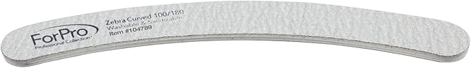 ForPro Zebra Curved Foam Board, 100/180 Grit, Double-Sided Manicure and Pedicure Nail Files, 7” L x .75” W, 12-Count (Pack of 2)