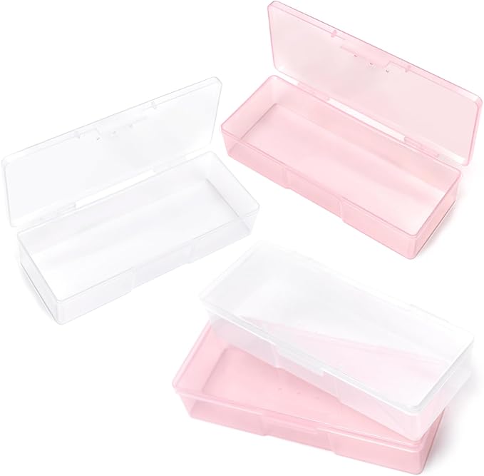 2Pcs Transparent Storage Boxes For Nail Tool Professional Pedicure Manicure Tools Set Plastic Nail Art Tool Box Storage Case Nail Supplies (Pink)