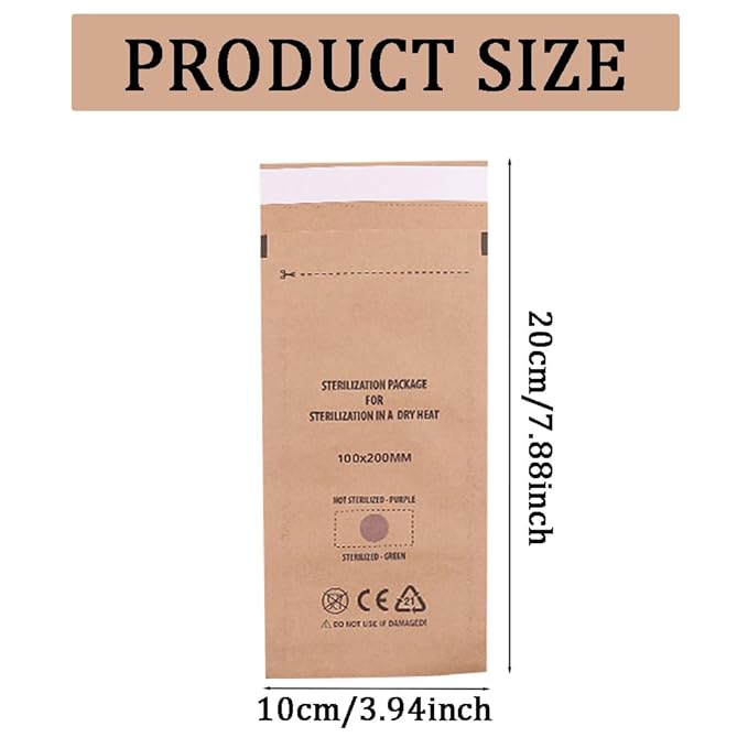 100PCS Disposable Sterilising Bags,Disposable Kraft Paper Self-Sealing Sterilization Bags,Dental Tool Sealing Pouch for Nail Salon Cosmetic Dental Tools(10 * 20cm/3.94 * 7.88inch)