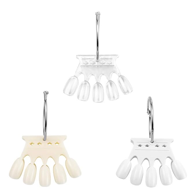3 Sets Plastic Nail Swatches Crown Shape Fake Tips Nail Polish Display Board Practice Tool with Metal Ring Holder(Clear, White, Beige)