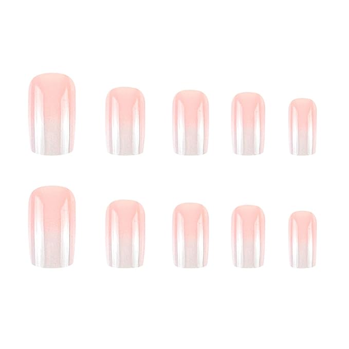 Sqaure Fake Nails Short Ombre Press on Nails White Nude Gradient False Nails Press ons Glossy Acrylic Artificial Nails Glue on Nail for Women Girls 24Pcs