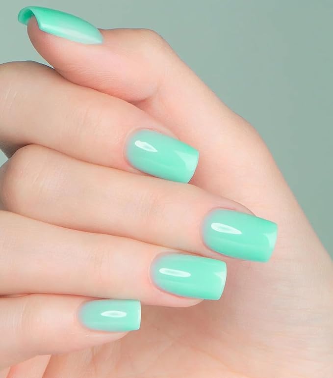 JMEOWIO Semi Cured Gel Nail Strips Green Gel Nail Stickers Nails Art Design Decoration Accessories