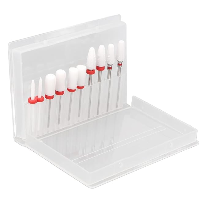 Nail Drill Bit Set Multi Roughness 10pcs Ceramic Nail Drill Bits with Storage Box for Home Use