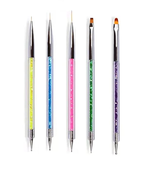 HIGHROCK Nail Art Liner Brushes Pens Dual-Ended Nail Art Point Drill Drawing Brush Pen Manicure Tool Nail Art Design Dotting Pen Tools (5PC)