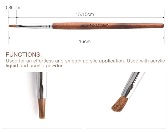 KADS Nail Acrylic Brush Kolinsky Nail Extension Brush Oval Crimped Shaped Sturdy Wooden Handle Acrylic Powder Nail Art Brush Professional Manicure Pedicure (2#)